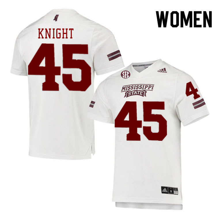 Women #45 Josaiah Knight Mississippi State Bulldogs College Football Jerseys Stitched-White